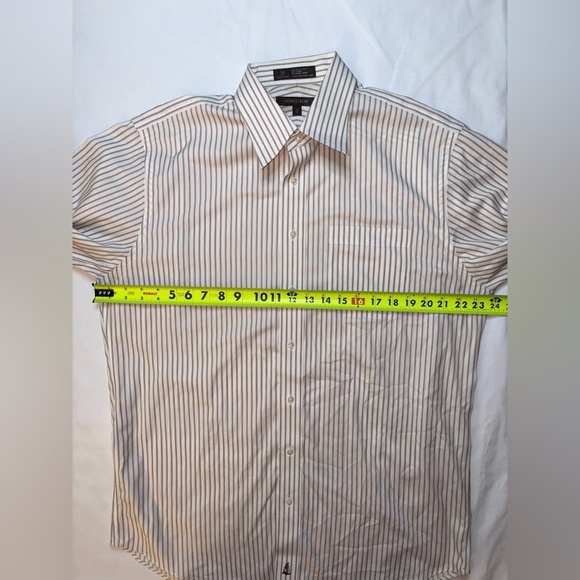 Nordstrom Men’s Size 16 34 White & Brown Stripe Business Office Dress Shirt - Picture 3 of 5